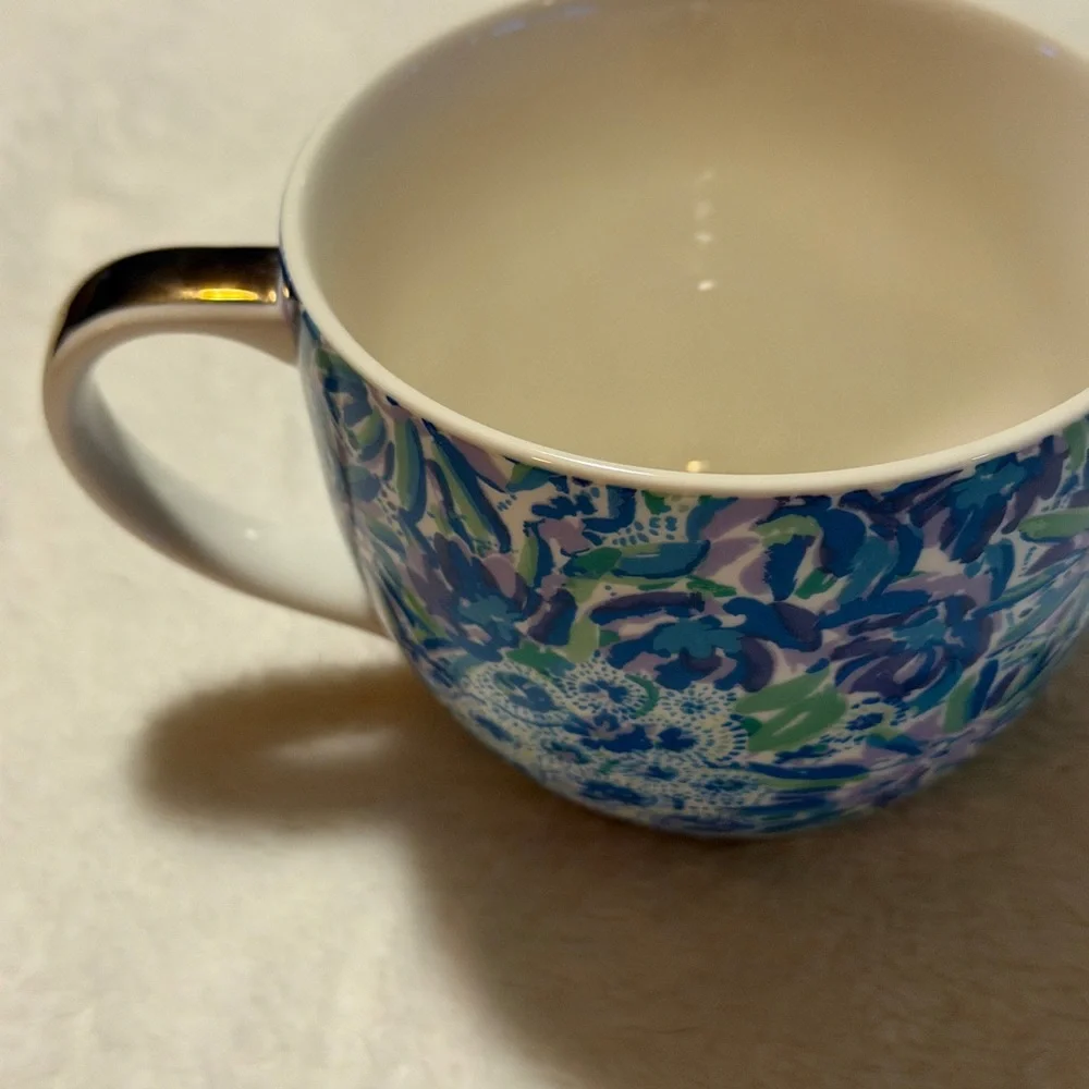 Lilly Pulitzer Y2K Floral Coffee Mug “xx, Lilly” gold Signature chunky soup mug